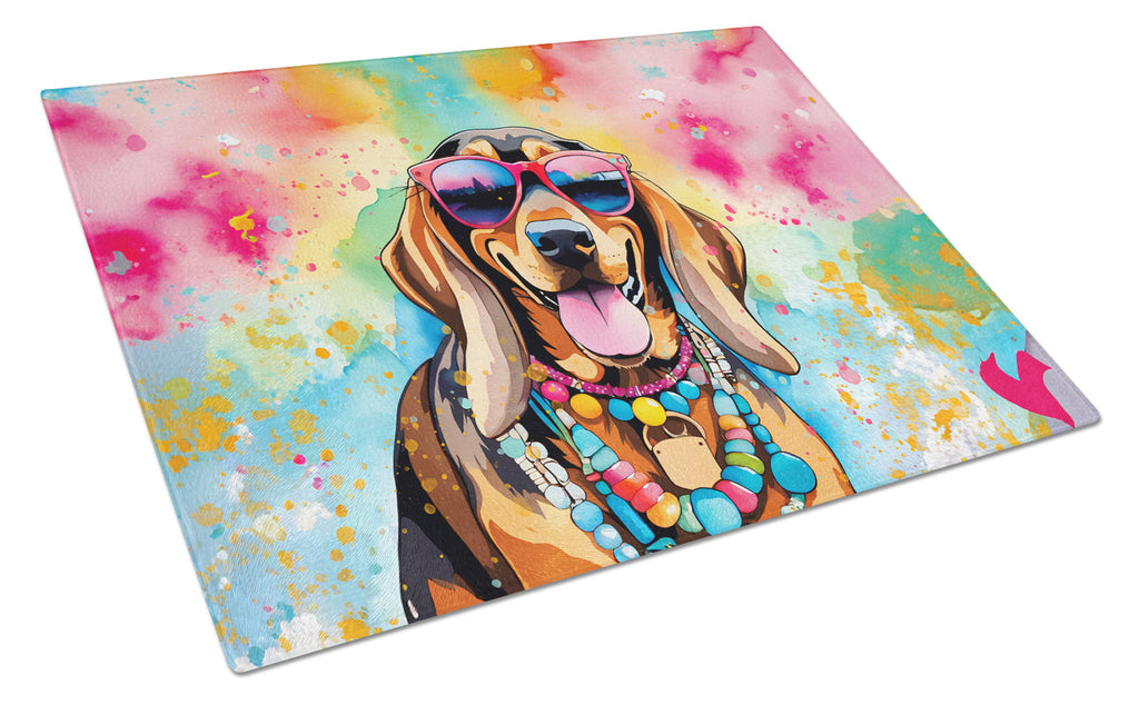 Doberman Pinscher Hippie Dawg Cutting Board Tempered Glass Kitchen Cutting Surface, Heat Resistant Chopping, Non-Slip Feet, Food Prep & Serving