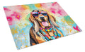 Doberman Pinscher Hippie Dawg Cutting Board Tempered Glass Kitchen Cutting Surface, Heat Resistant Chopping, Non-Slip Feet, Food Prep & Serving