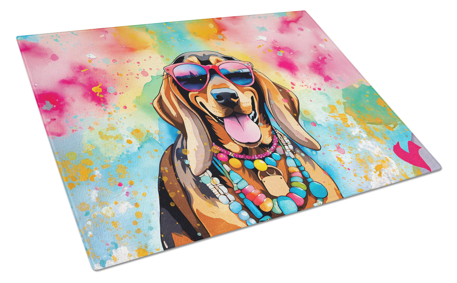 Doberman Pinscher Hippie Dawg Cutting Board Tempered Glass Kitchen Cutting Surface, Heat Resistant Chopping, Non-Slip Feet, Food Prep & Serving