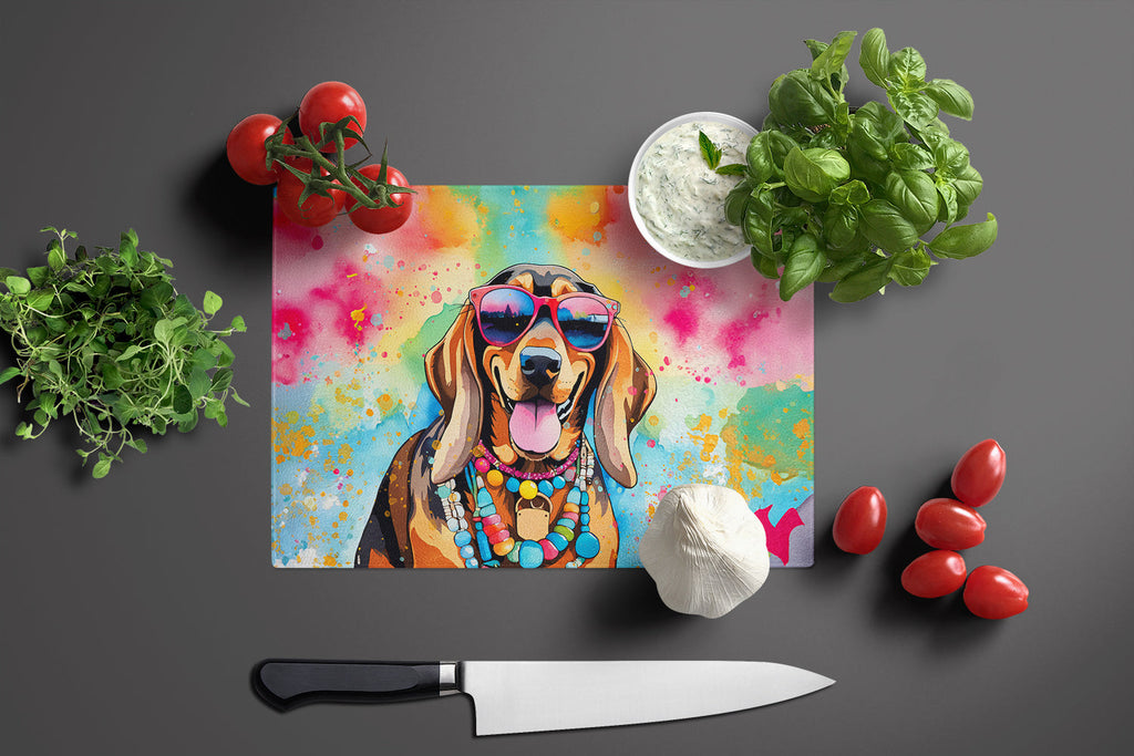 Doberman Pinscher Hippie Dawg Cutting Board Tempered Glass Kitchen Cutting Surface, Heat Resistant Chopping, Non-Slip Feet, Food Prep & Serving