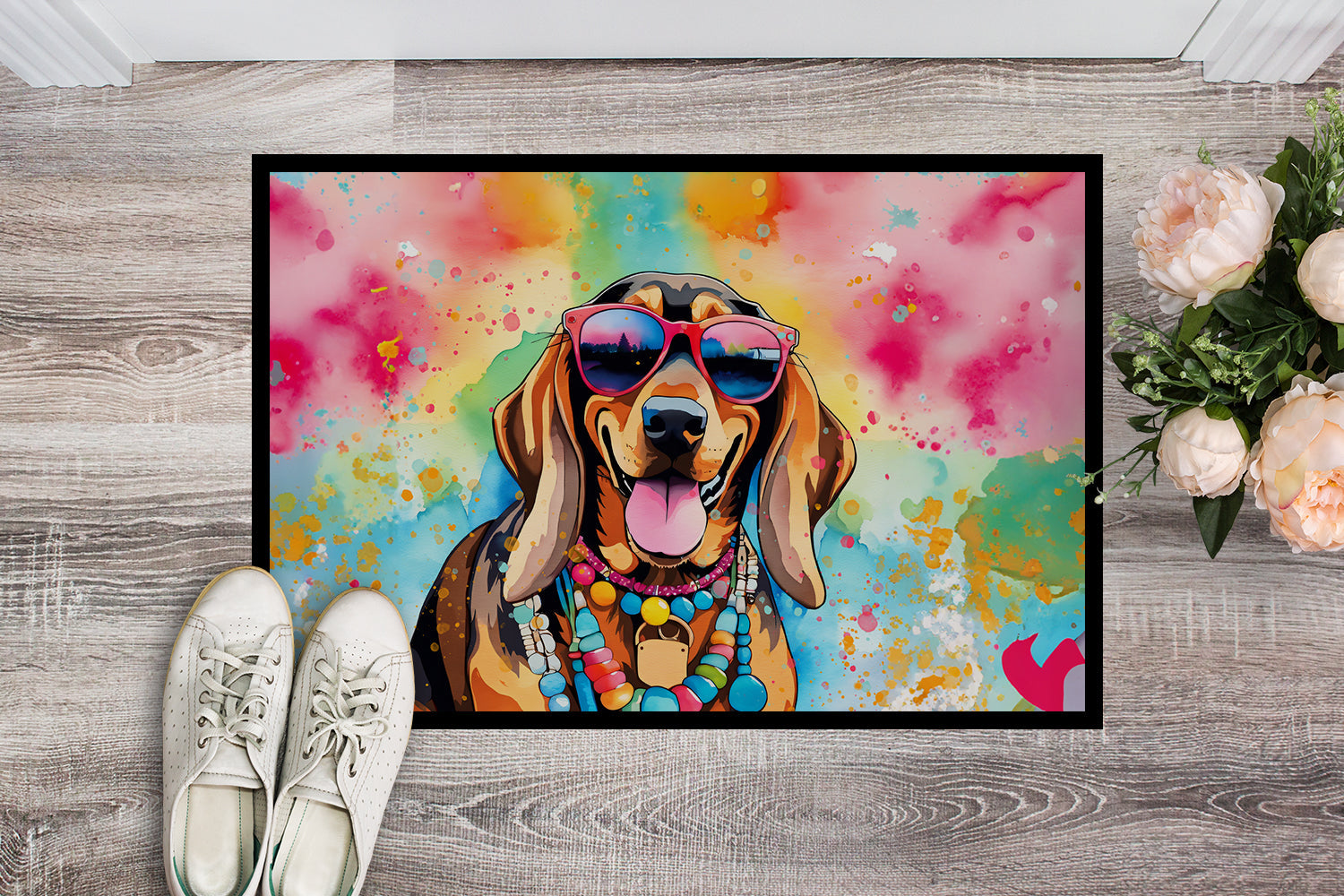 Doberman Pinscher Hippie Dawg Doormat Indoor Outdoor 18H X 27W Front Door Mat Rugs for Entryway, Non Slip Washable