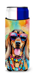 Doberman Pinscher Hippie Dawg Slim Can Hugger , Insulated Foam Hugger for 12 oz Slim Cans, Beer Bottles & Water Bottles, Printed in USA