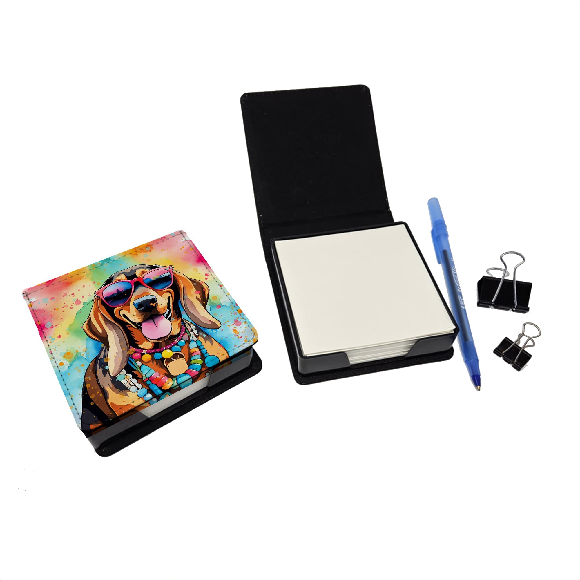 Doberman Pinscher Hippie Dawg PU Leather Note Paper Holder with Artist-Designed Cover, Desk Accessory, Office Gift