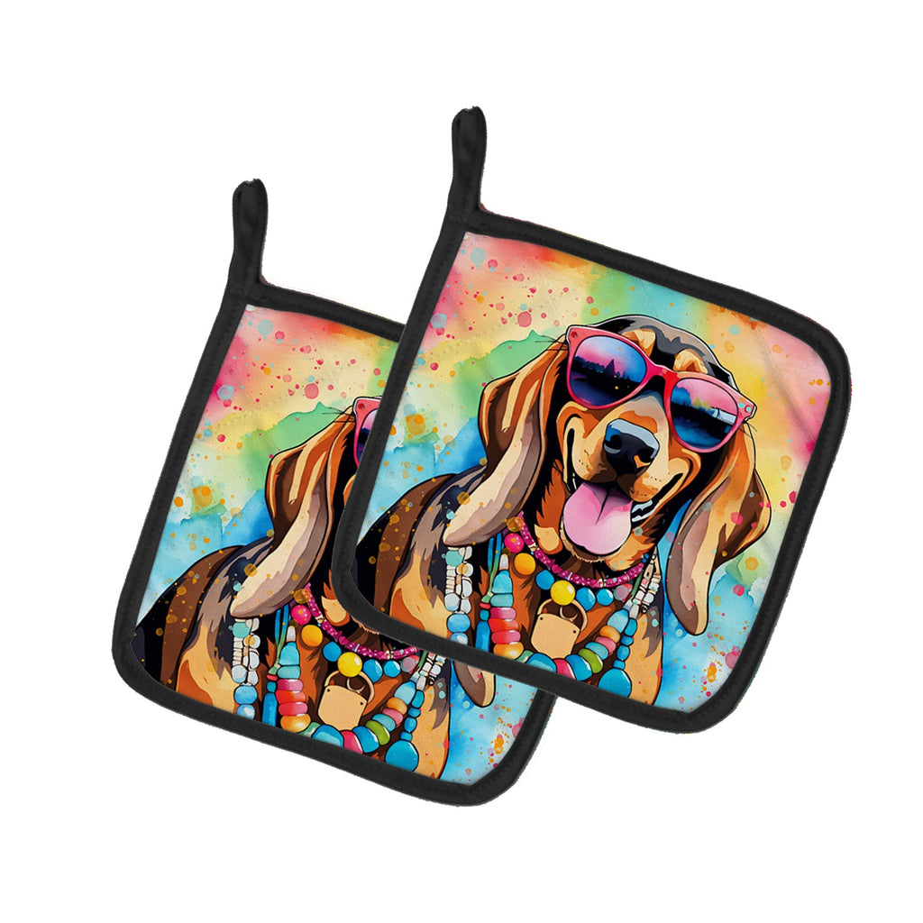 Doberman Pinscher Hippie Dawg Pot Holder Set of 2 Heat Resistant Quilted Hot Pads 7.5 x 7.5 Inch, Insulated Kitchen Trivets for Cooking & Baking