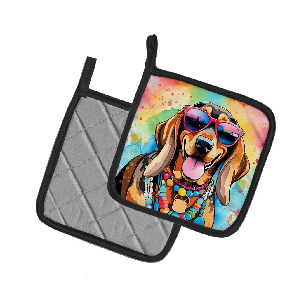 Doberman Pinscher Hippie Dawg Pot Holder Set of 2 Heat Resistant Quilted Hot Pads 7.5 x 7.5 Inch, Insulated Kitchen Trivets for Cooking & Baking