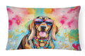 Doberman Pinscher Hippie Dawg Decorative Throw Pillow 12x16 Indoor Outdoor Accent Cushion, Fabric Cover with Insert for Sofa, Bed, Porch & Living Room