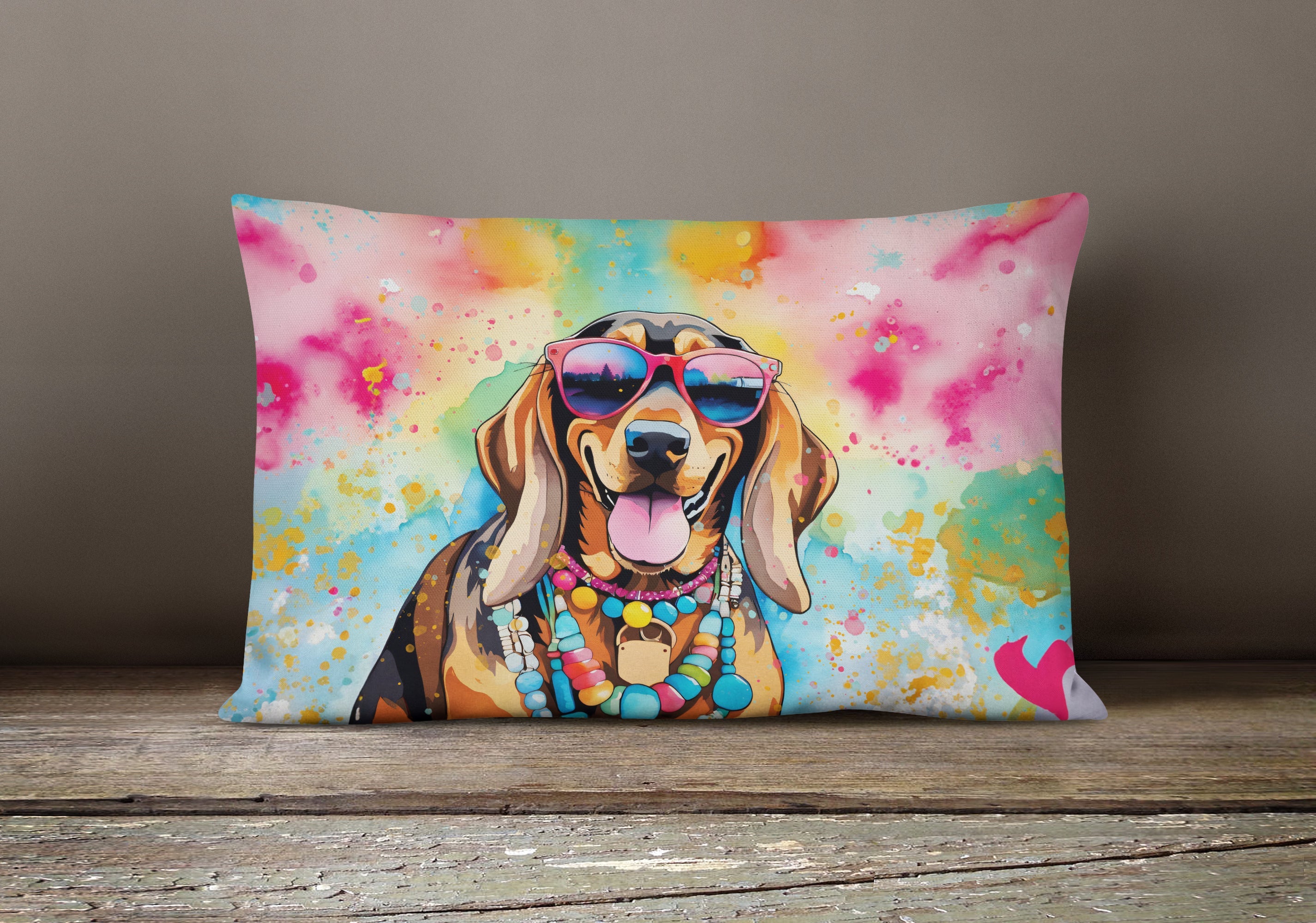 Doberman Pinscher Hippie Dawg Decorative Throw Pillow 12x16 Indoor Outdoor Accent Cushion, Fabric Cover with Insert for Sofa, Bed, Porch & Living Room