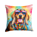 Doberman Pinscher Hippie Dawg Decorative Throw Pillow 18x18 Indoor Outdoor Accent Cushion, Fabric Cover with Insert for Sofa, Bed, Porch & Living Room