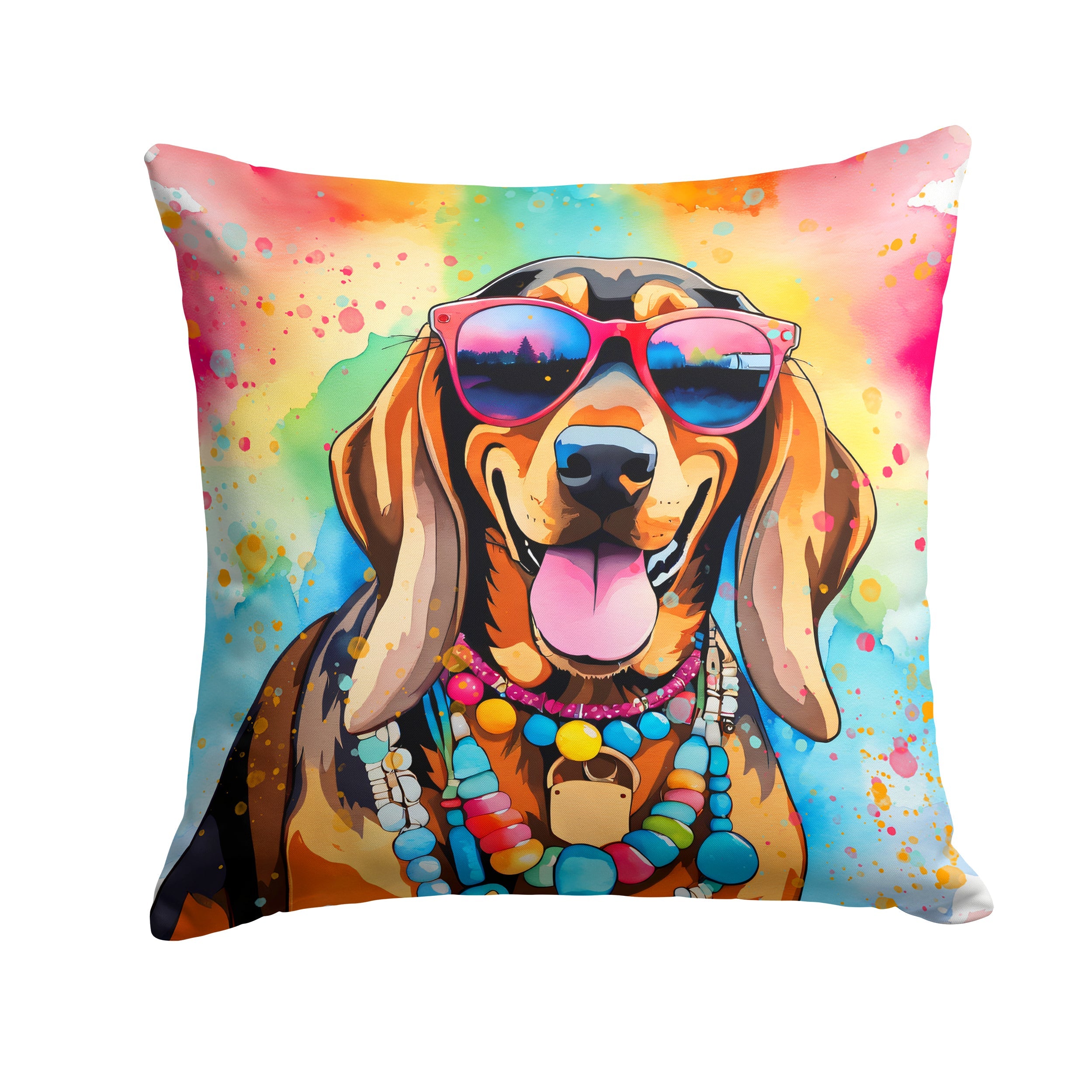 Doberman Pinscher Hippie Dawg Decorative Throw Pillow 18x18 Indoor Outdoor Accent Cushion, Fabric Cover with Insert for Sofa, Bed, Porch & Living Room