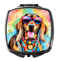 Doberman Pinscher Hippie Dawg Compact Mirror Decorative Travel Makeup Mirror for Women Girls Gifts Pocket Makeup Mirror Folding Handheld
