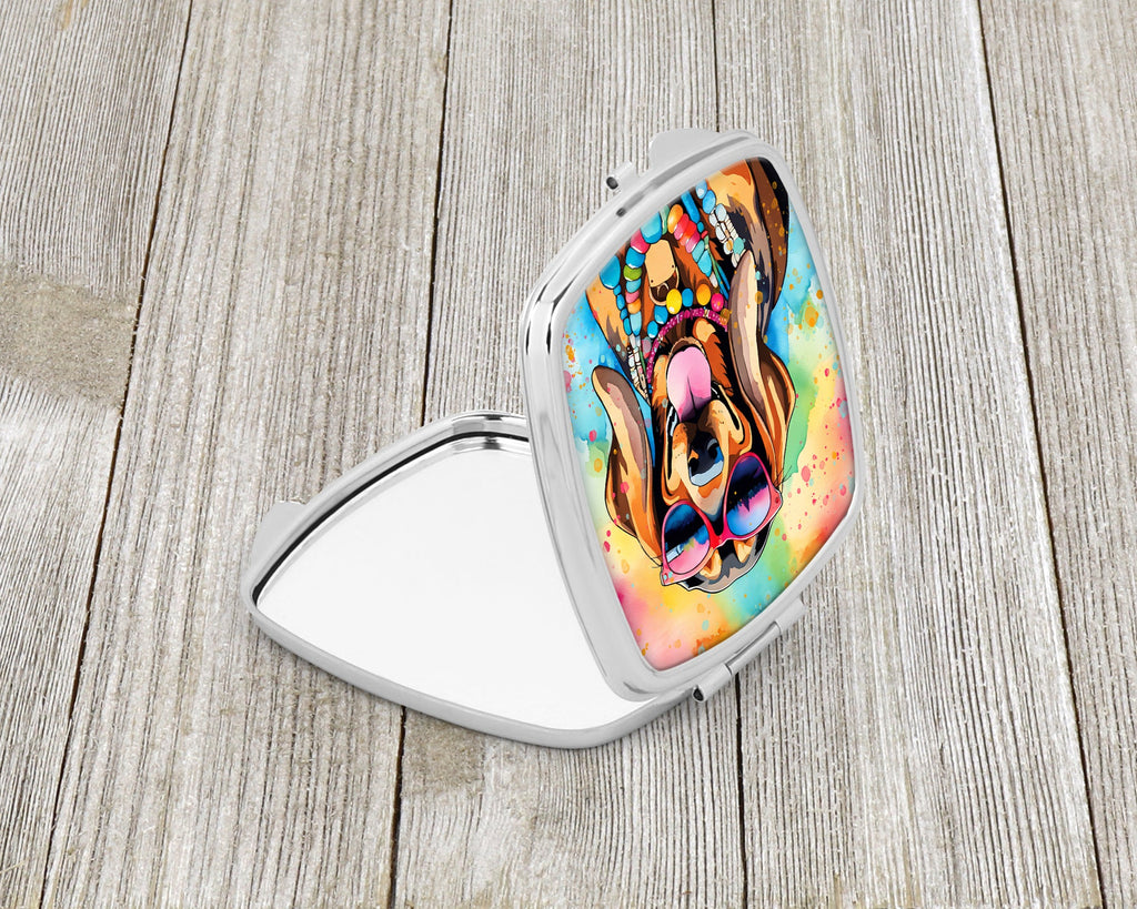 Doberman Pinscher Hippie Dawg Compact Mirror Decorative Travel Makeup Mirror for Women Girls Gifts Pocket Makeup Mirror Folding Handheld