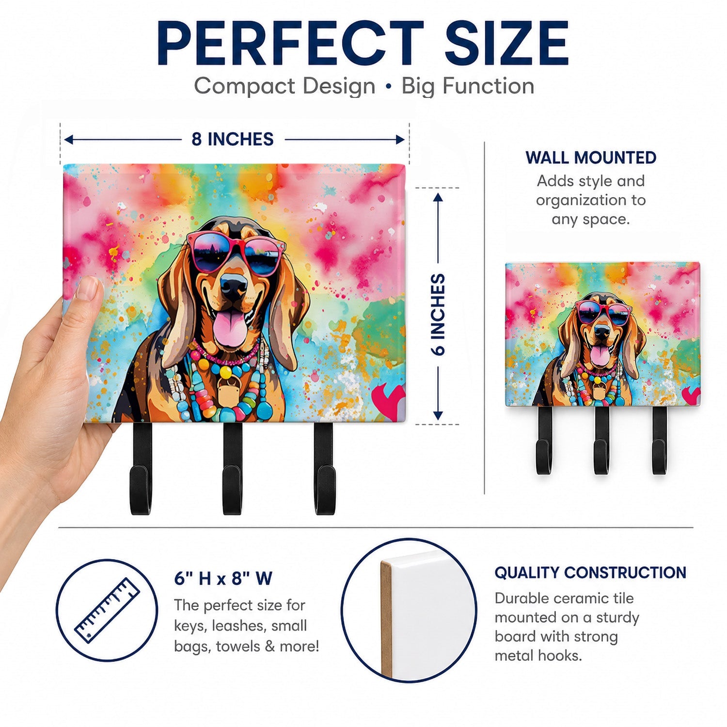 Doberman Pinscher Hippie Dawg Leash or Key Holder Wall Hooks, Coat Rack Wall Mount, for Hanging Keys, Towels, Aprons, Leashes