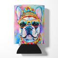 French Bulldog Hippie Dawg Can or Bottle Hugger Cooler Sleeve for Standard 12 oz Cans, Insulated Foam Beer & Soda Can Hugger Reusable