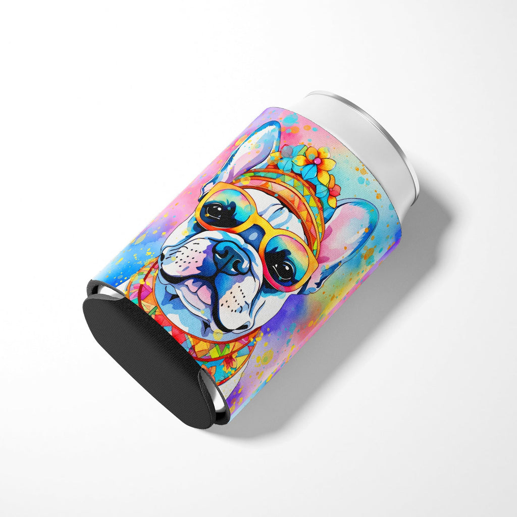 French Bulldog Hippie Dawg Can or Bottle Hugger Cooler Sleeve for Standard 12 oz Cans, Insulated Foam Beer & Soda Can Hugger Reusable