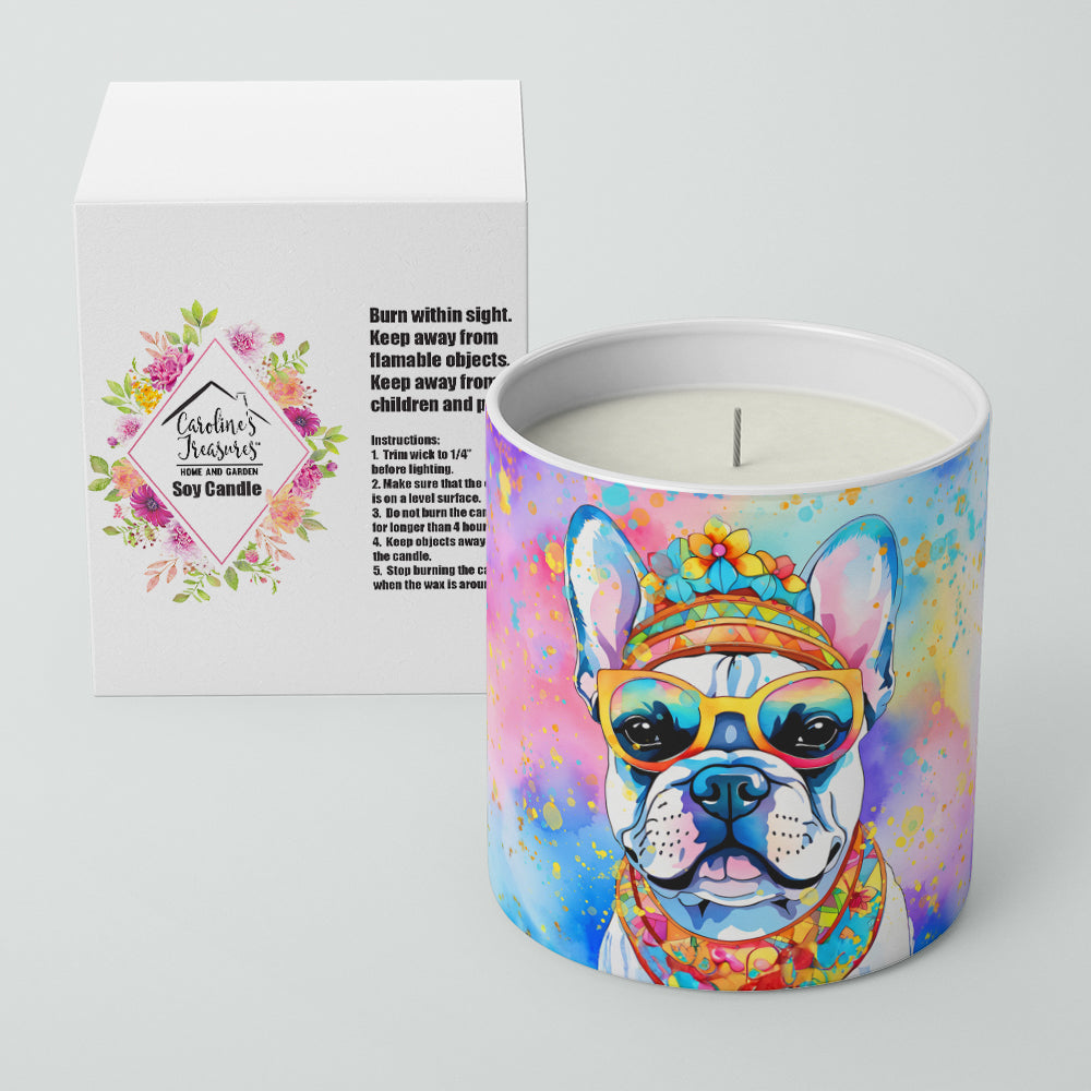 French Bulldog Hippie Dawg Decorative Soy Candle Nature Soy Wax Essential Oil Home Decor Ideal for Bedroom Kitchen Bath Office Gift, 10 oz