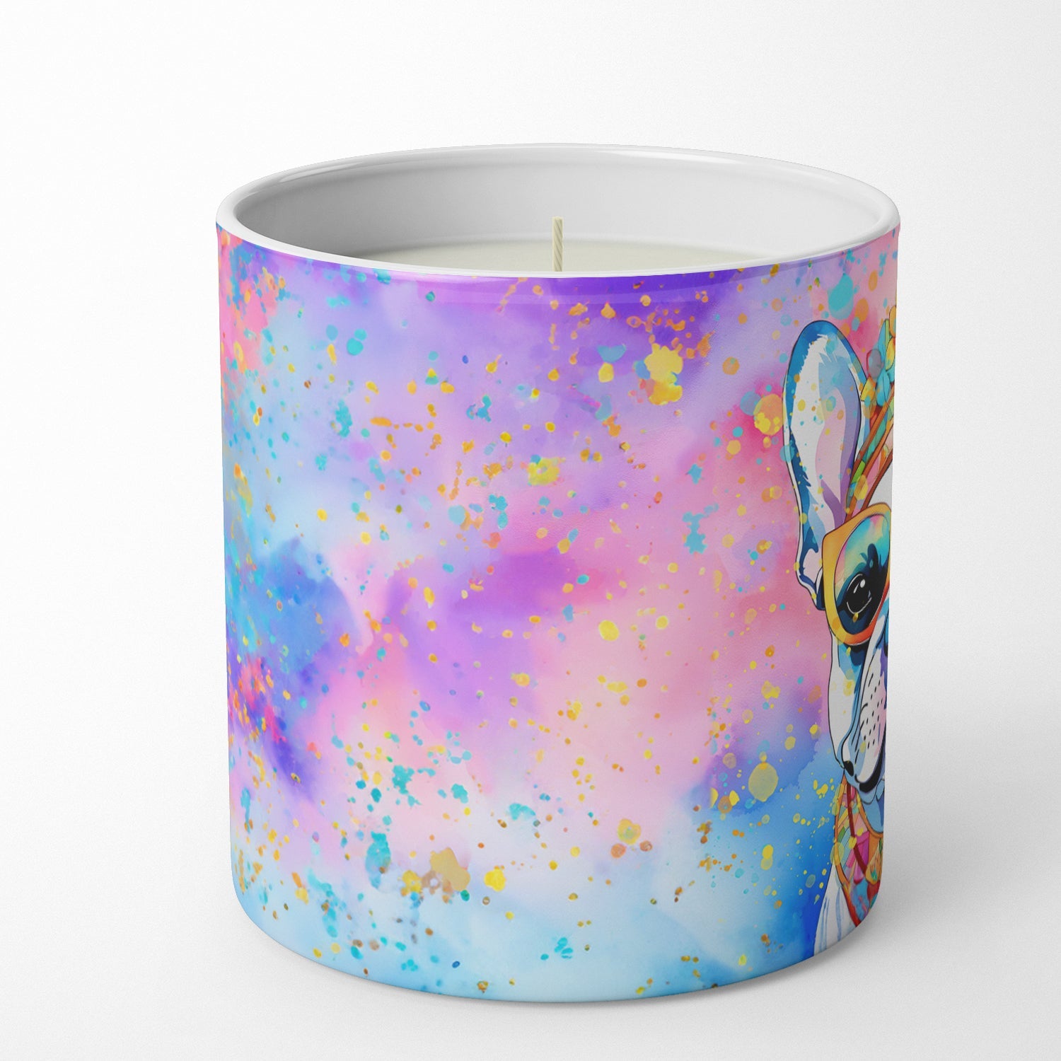 French Bulldog Hippie Dawg Decorative Soy Candle Nature Soy Wax Essential Oil Home Decor Ideal for Bedroom Kitchen Bath Office Gift, 10 oz