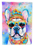 French Bulldog Hippie Dawg House Flag 28x40 Porch Sleeve Pole Decorative Outside Yard Banner Artwork Wall Hanging, Polyester