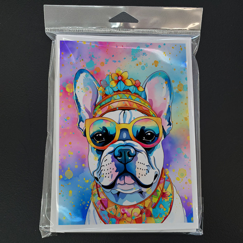 French Bulldog Hippie Dawg Greeting Cards Pack of 8 Blank Cards with Envelopes Whimsical A7 Size 5x7