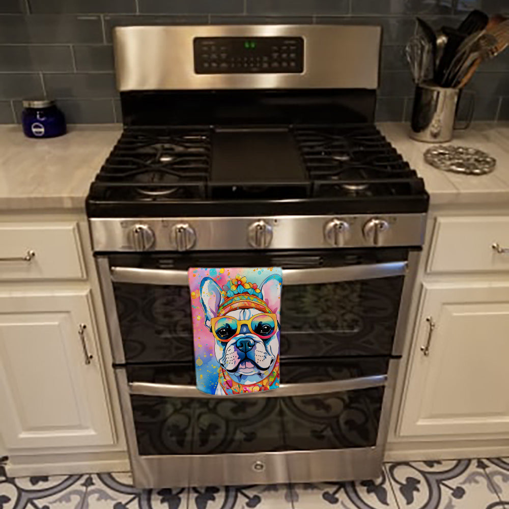 French Bulldog Hippie Dawg Kitchen Towel Velour Plush Front and Cotton Loop Back Machine Washable