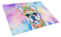 French Bulldog Hippie Dawg Cutting Board Tempered Glass Kitchen Cutting Surface, Heat Resistant Chopping, Non-Slip Feet, Food Prep & Serving