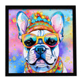 French Bulldog Hippie Dawg Framed Metal Print Bathroom, Kitchen, Office, Home Decor Wall Art Ready to Hang, Square, 8X8