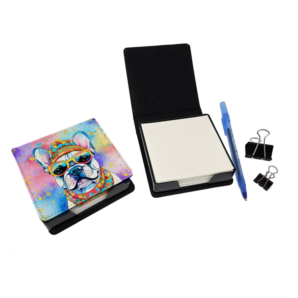 French Bulldog Hippie Dawg PU Leather Note Paper Holder with Artist-Designed Cover, Desk Accessory, Office Gift