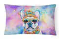 French Bulldog Hippie Dawg Decorative Throw Pillow 12x16 Indoor Outdoor Accent Cushion, Fabric Cover with Insert for Sofa, Bed, Porch & Living Room