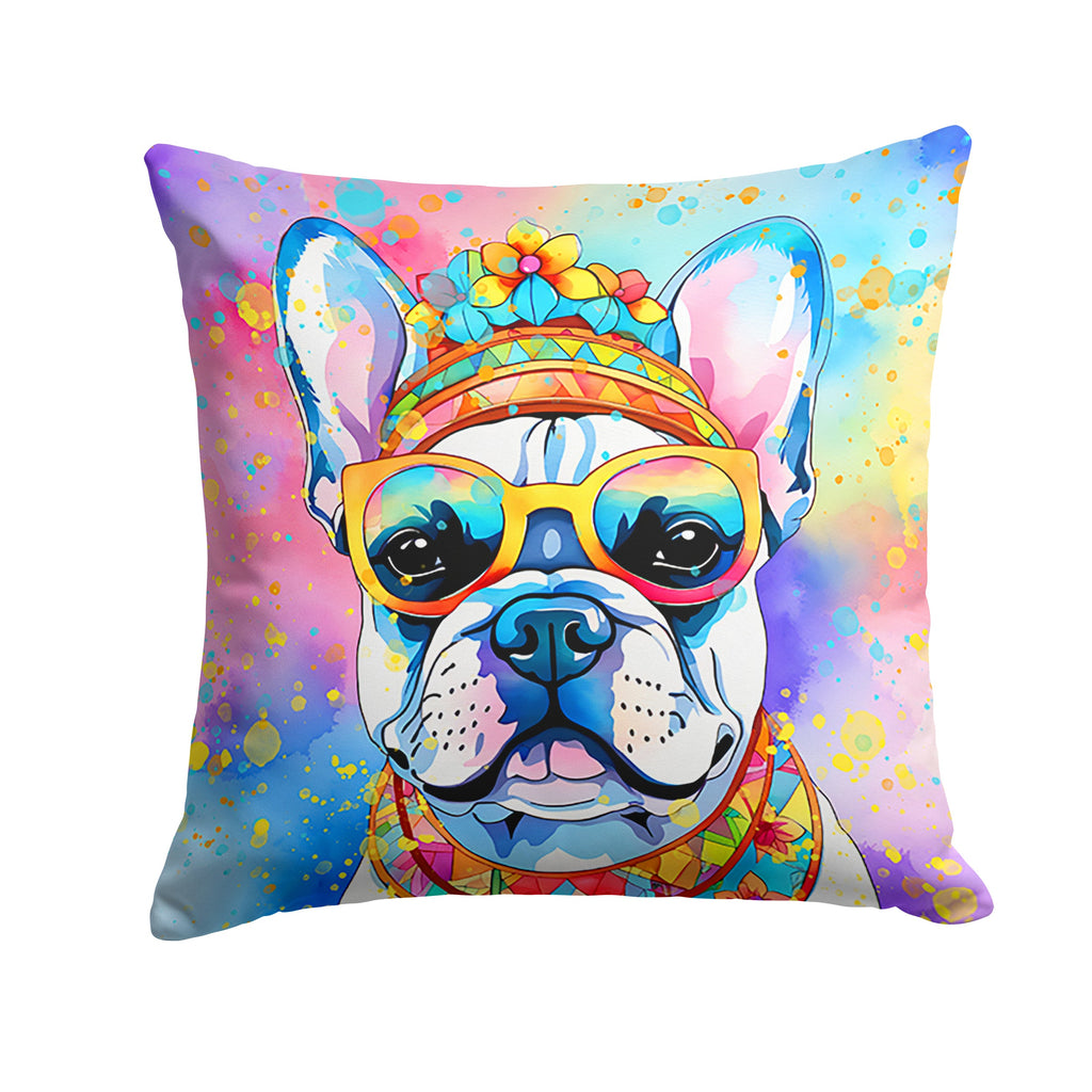 French Bulldog Hippie Dawg Decorative Throw Pillow 18x18 Indoor Outdoor Accent Cushion, Fabric Cover with Insert for Sofa, Bed, Porch & Living Room