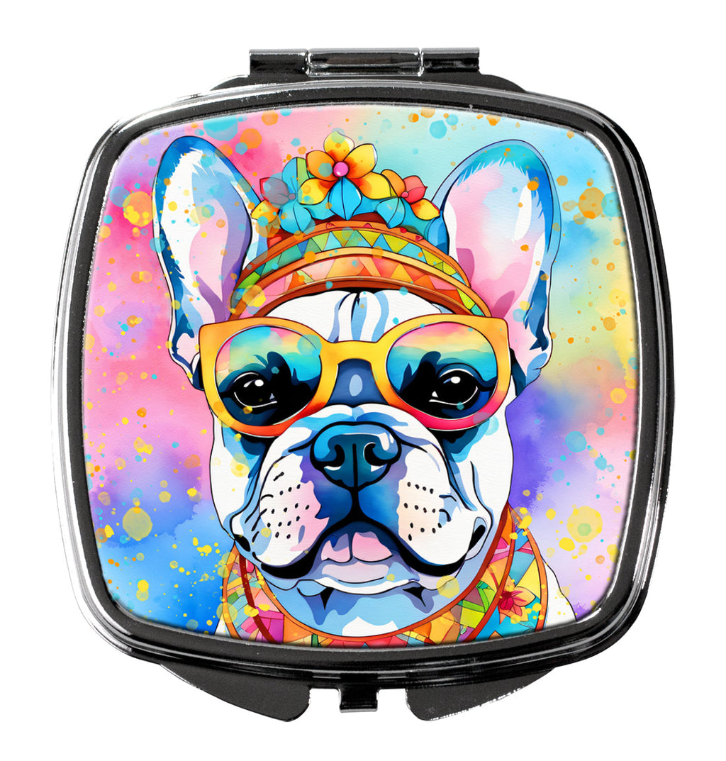 French Bulldog Hippie Dawg Compact Mirror Decorative Travel Makeup Mirror for Women Girls Gifts Pocket Makeup Mirror Folding Handheld