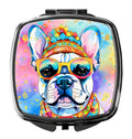 French Bulldog Hippie Dawg Compact Mirror Decorative Travel Makeup Mirror for Women Girls Gifts Pocket Makeup Mirror Folding Handheld