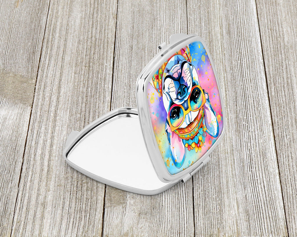 French Bulldog Hippie Dawg Compact Mirror Decorative Travel Makeup Mirror for Women Girls Gifts Pocket Makeup Mirror Folding Handheld