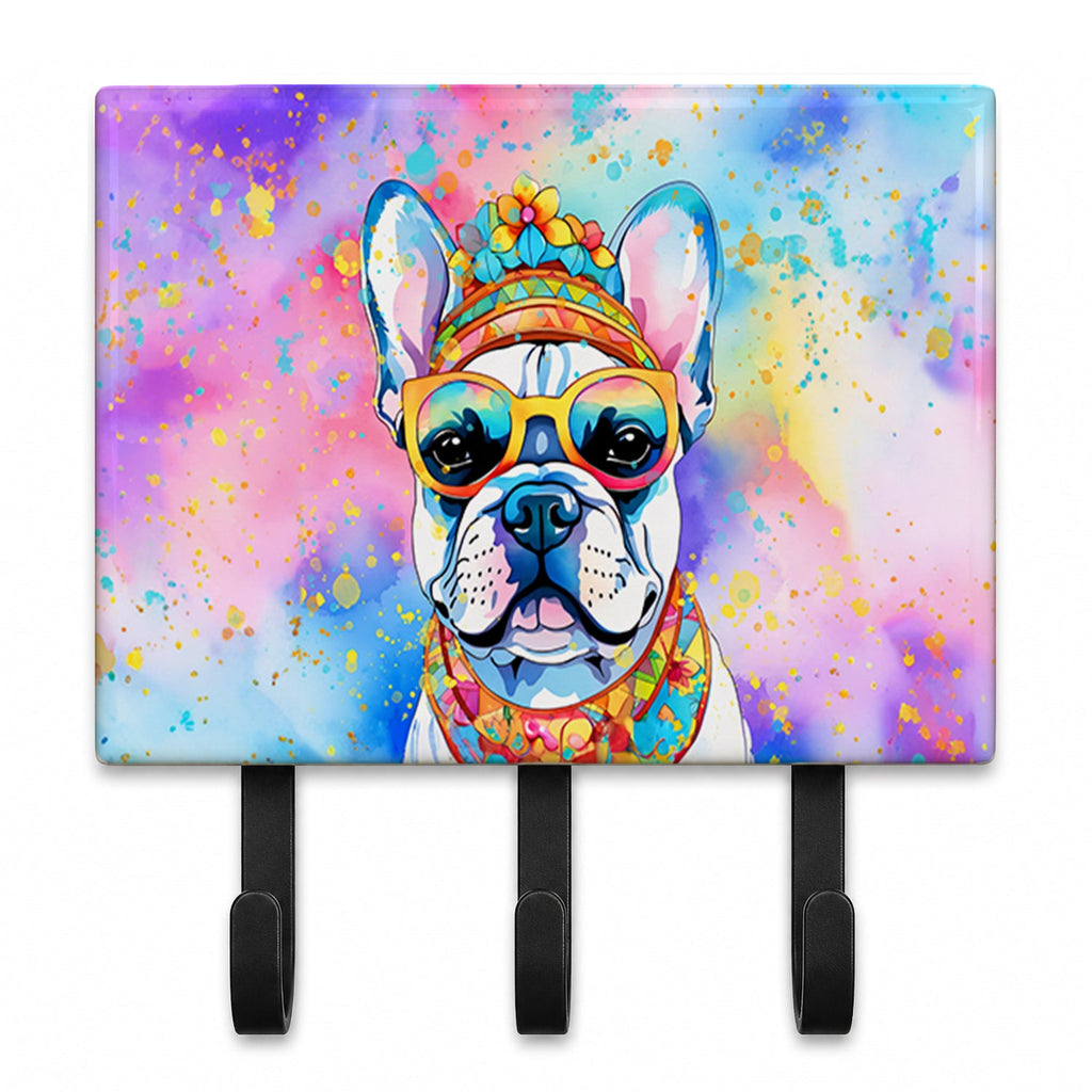 French Bulldog Hippie Dawg Leash or Key Holder Wall Hooks, Coat Rack Wall Mount, for Hanging Keys, Towels, Aprons, Leashes