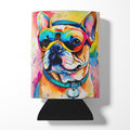 French Bulldog Hippie Dawg Can or Bottle Hugger Cooler Sleeve for Standard 12 oz Cans, Insulated Foam Beer & Soda Can Hugger Reusable