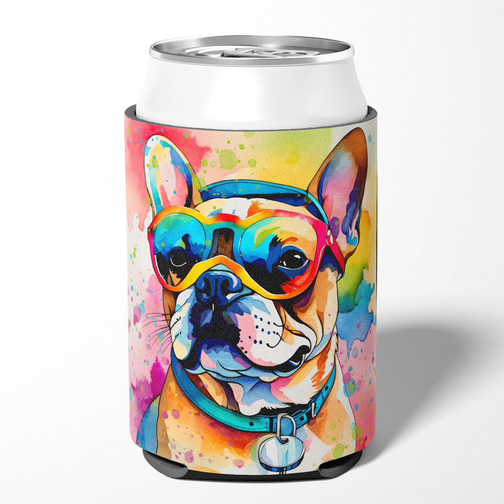 French Bulldog Hippie Dawg Can or Bottle Hugger Cooler Sleeve for Standard 12 oz Cans, Insulated Foam Beer & Soda Can Hugger Reusable