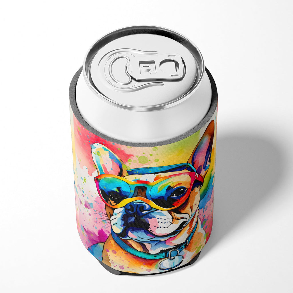 French Bulldog Hippie Dawg Can or Bottle Hugger Cooler Sleeve for Standard 12 oz Cans, Insulated Foam Beer & Soda Can Hugger Reusable