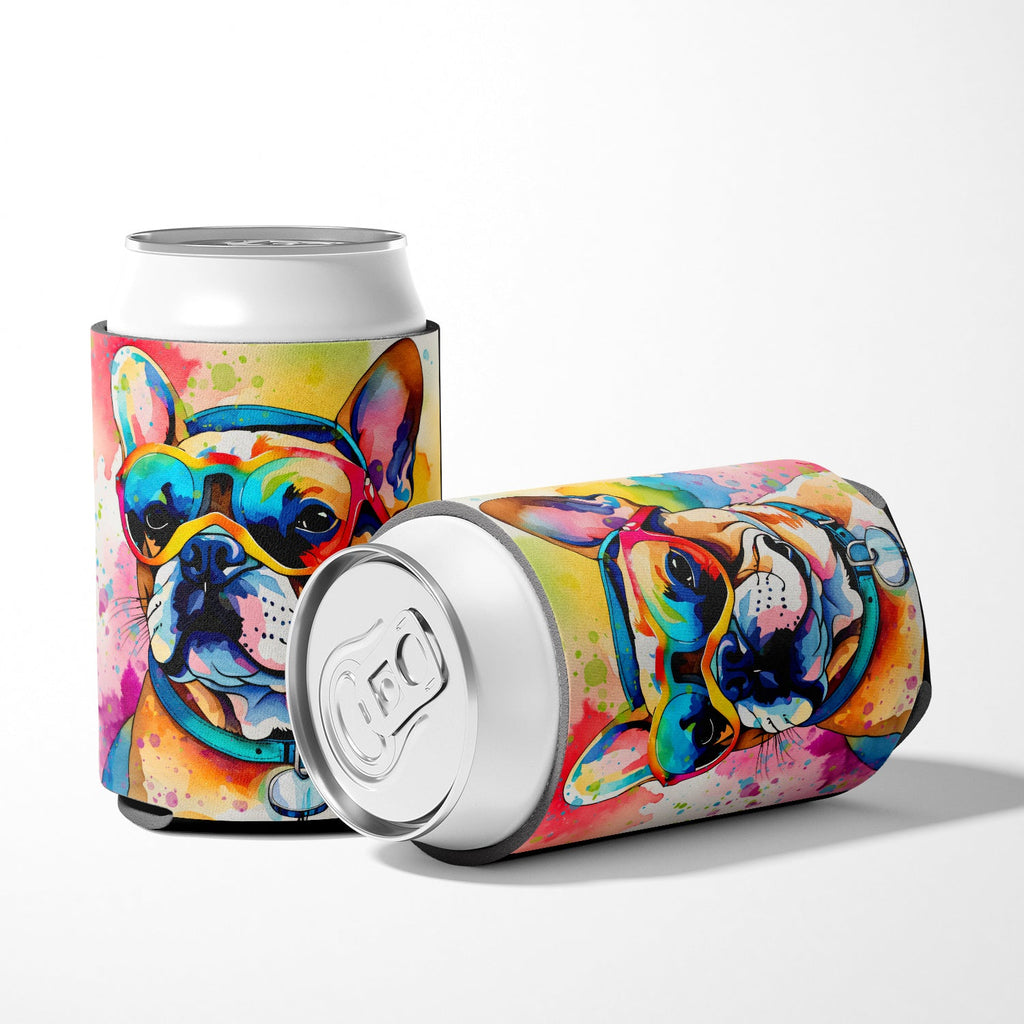 French Bulldog Hippie Dawg Can or Bottle Hugger Cooler Sleeve for Standard 12 oz Cans, Insulated Foam Beer & Soda Can Hugger Reusable
