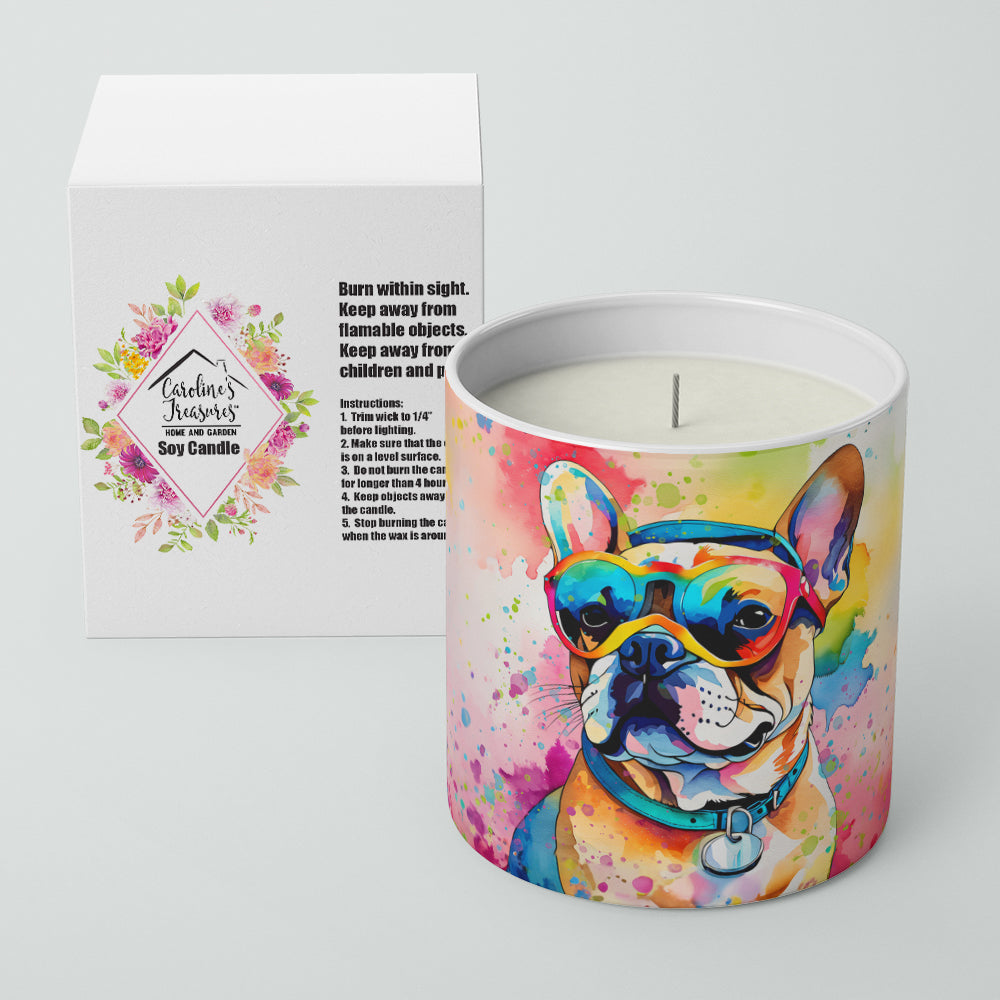 French Bulldog Hippie Dawg Decorative Soy Candle Nature Soy Wax Essential Oil Home Decor Ideal for Bedroom Kitchen Bath Office Gift, 10 oz