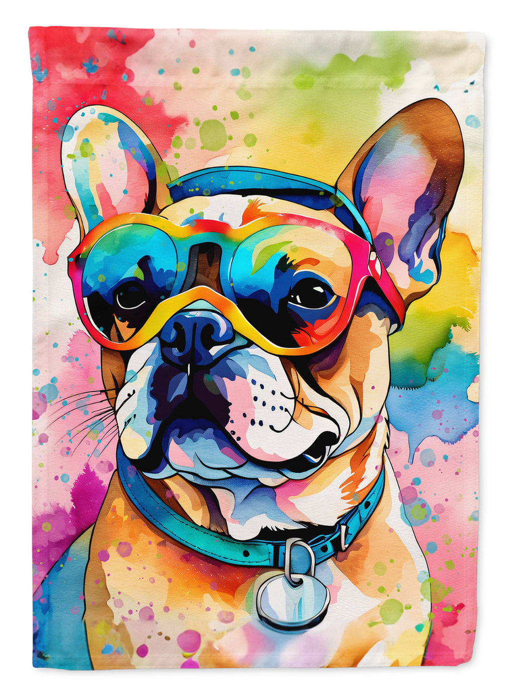 French Bulldog Hippie Dawg House Flag 28x40 Porch Sleeve Pole Decorative Outside Yard Banner Artwork Wall Hanging, Polyester