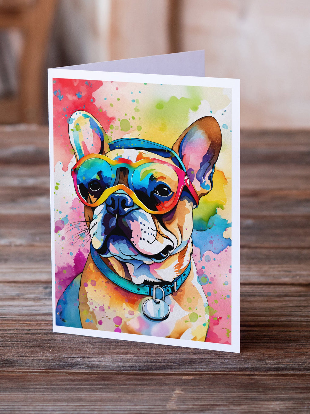 French Bulldog Hippie Dawg Greeting Cards Pack of 8 Blank Cards with Envelopes Whimsical A7 Size 5x7
