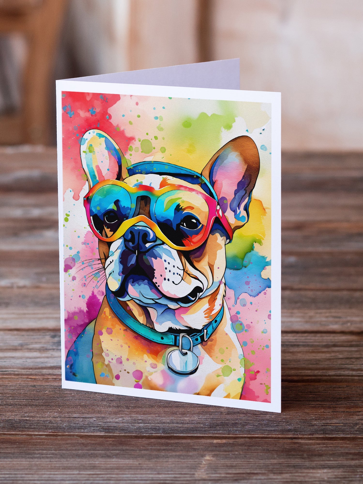 French Bulldog Hippie Dawg Greeting Cards Pack of 8 Blank Cards with Envelopes Whimsical A7 Size 5x7