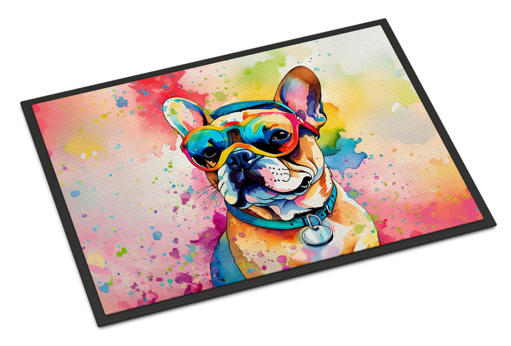 French Bulldog Hippie Dawg Doormat Indoor Outdoor 24H X 36W Front Door Mat Rugs for Entryway, Non Slip Washable Low Pile,