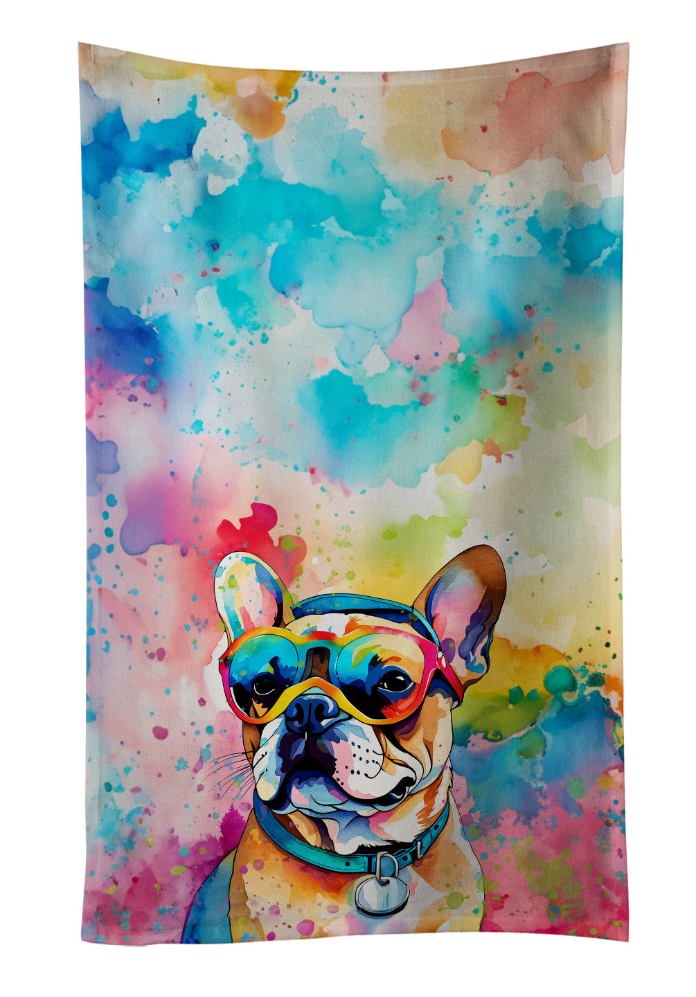 French Bulldog Hippie Dawg Kitchen Towel Velour Plush Front and Cotton Loop Back Machine Washable