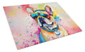 French Bulldog Hippie Dawg Cutting Board Tempered Glass Kitchen Cutting Surface, Heat Resistant Chopping, Non-Slip Feet, Food Prep & Serving