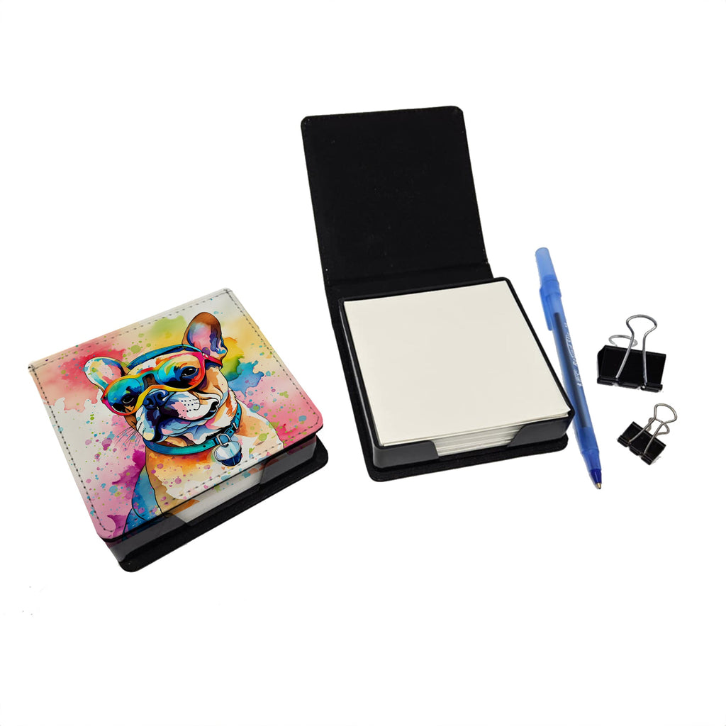 French Bulldog Hippie Dawg PU Leather Note Paper Holder with Artist-Designed Cover, Desk Accessory, Office Gift