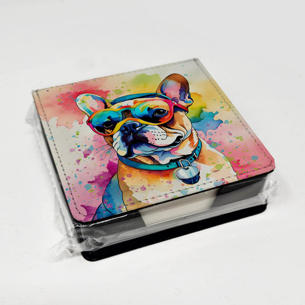 French Bulldog Hippie Dawg PU Leather Note Paper Holder with Artist-Designed Cover, Desk Accessory, Office Gift