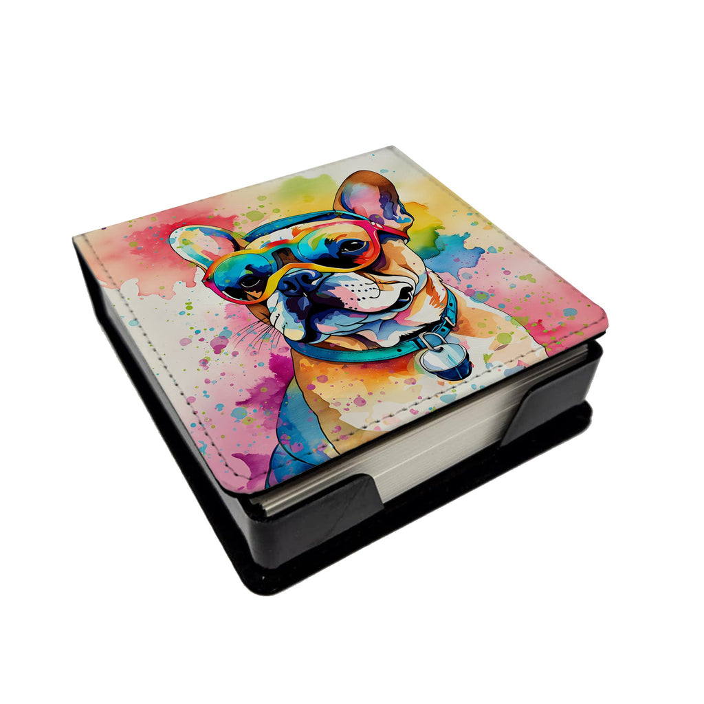 French Bulldog Hippie Dawg PU Leather Note Paper Holder with Artist-Designed Cover, Desk Accessory, Office Gift