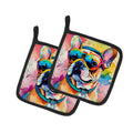French Bulldog Hippie Dawg Pot Holder Set of 2 Heat Resistant Quilted Hot Pads 7.5 x 7.5 Inch, Insulated Kitchen Trivets for Cooking & Baking