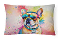 French Bulldog Hippie Dawg Decorative Throw Pillow 12x16 Indoor Outdoor Accent Cushion, Fabric Cover with Insert for Sofa, Bed, Porch & Living Room