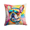 French Bulldog Hippie Dawg Decorative Throw Pillow 18x18 Indoor Outdoor Accent Cushion, Fabric Cover with Insert for Sofa, Bed, Porch & Living Room