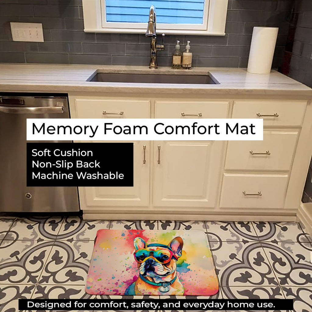 French Bulldog Hippie Dawg Memory Foam Kitchen Mat Machine Washable Anti-Fatigue Cushion Comfort Bath or Kitchen Rug